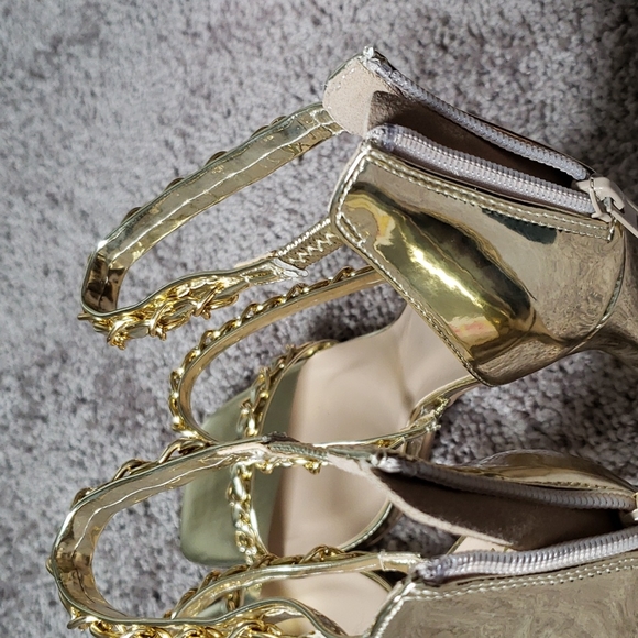 Back To Glam Triple Strap Gold Chrome Heels - Picture 12 of 13